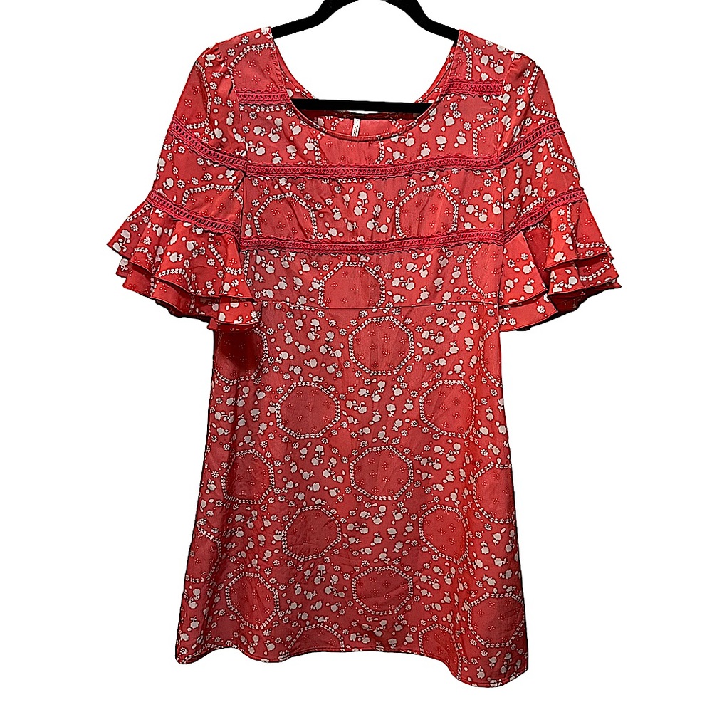 Free People Dress Ruffle Bell Sleeve Short Floral Print Size 4